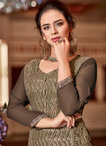 Brown Golden Embroidered Georgette Sharara Suit