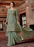 Deep Green Embroidered Georgette Sharara Suit