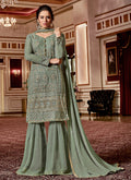 Deep Green Embroidered Georgette Sharara Suit