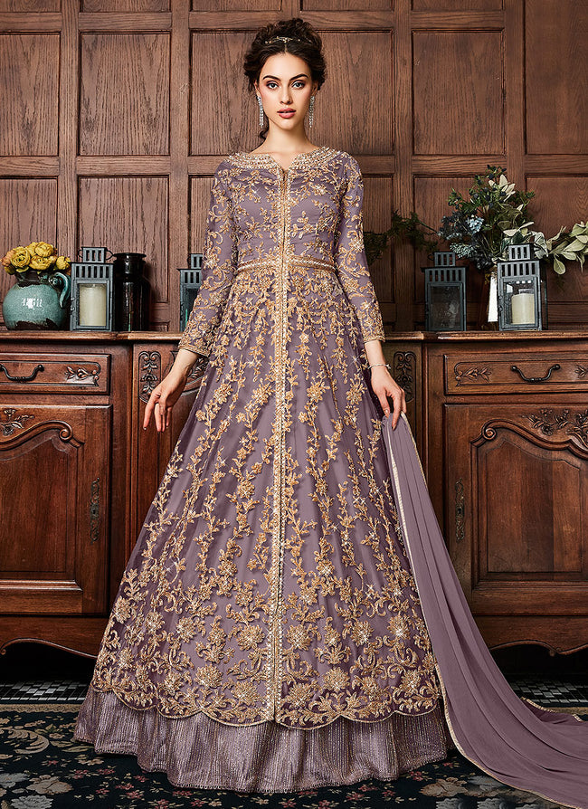 Purple Coppers Embroidered Wedding Lehenga Suit