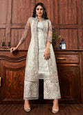 Indian Dresses - Off White Jacket Style Pants Suit 