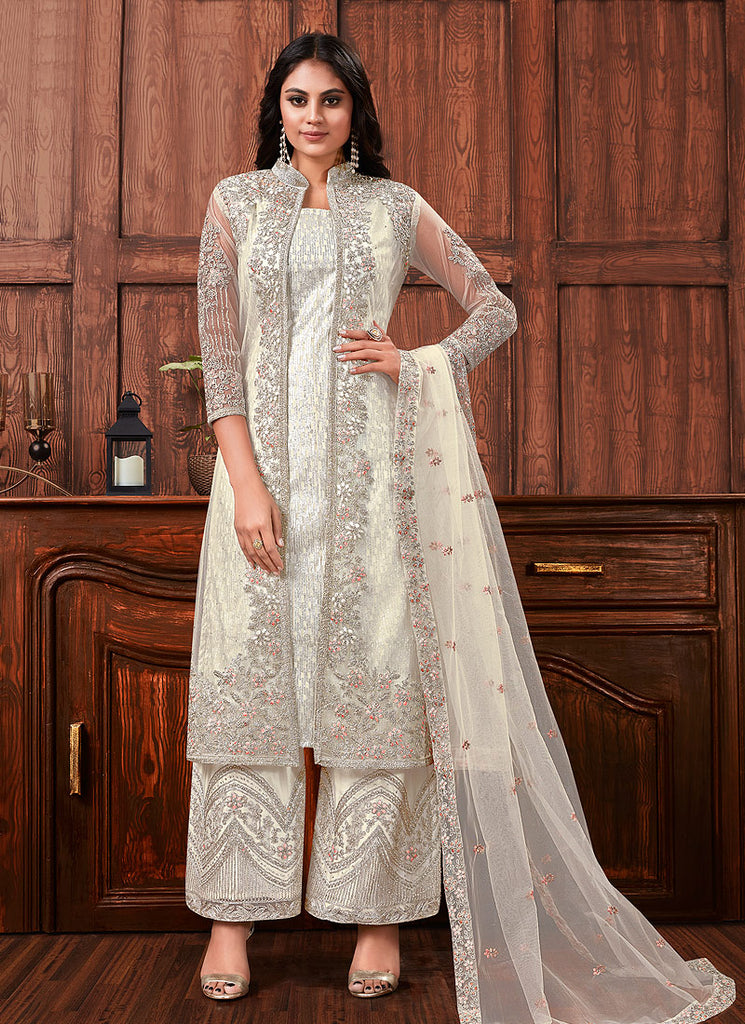 Off White Jacket Style Salwar Kameez