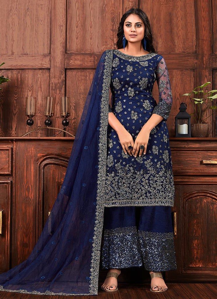 Navy Blue Designer Palazzo Suit