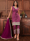 Indian Dresses - Plum Golden Embroidered Pants Suit