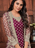Indian Suits - Plum Golden Jacket Style Pants Suit