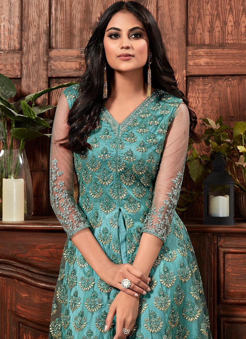 Indian Suits - Blue Golden Pants Suit