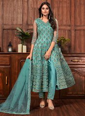 Blue Designer Pants Suit
