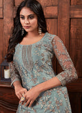 Indian Suits - Teal Blue Multi Embroidered Palazzo Suit
