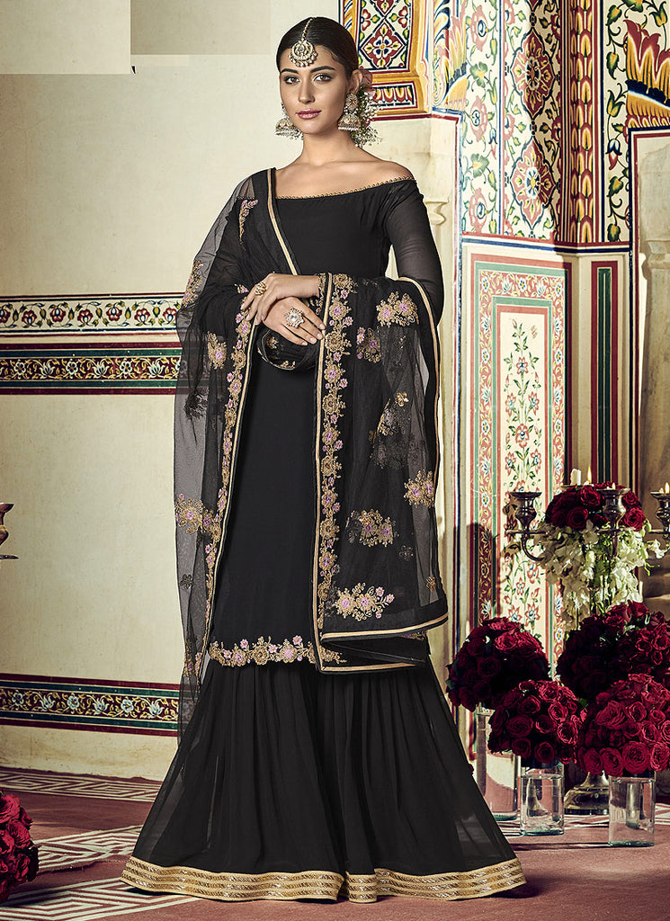 Black Golden Designer Gharara Suit