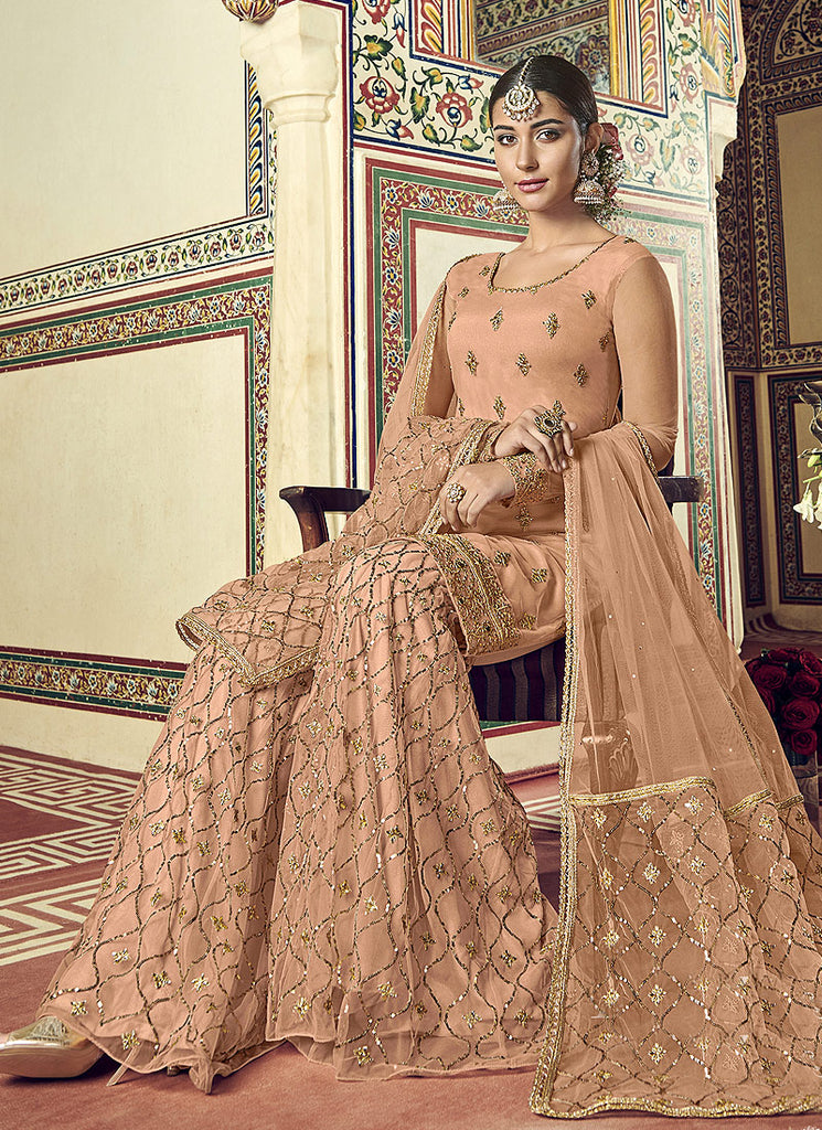 Indian Suits - Peach Gharara Suit