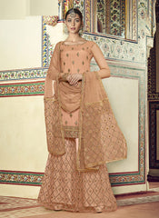Peach Golden Designer Gharara Suit