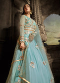 Aqua Blue Golden Anarkali Suit In usa uk canada