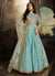 Aqua Blue Golden Embroidered Anarkali Suit