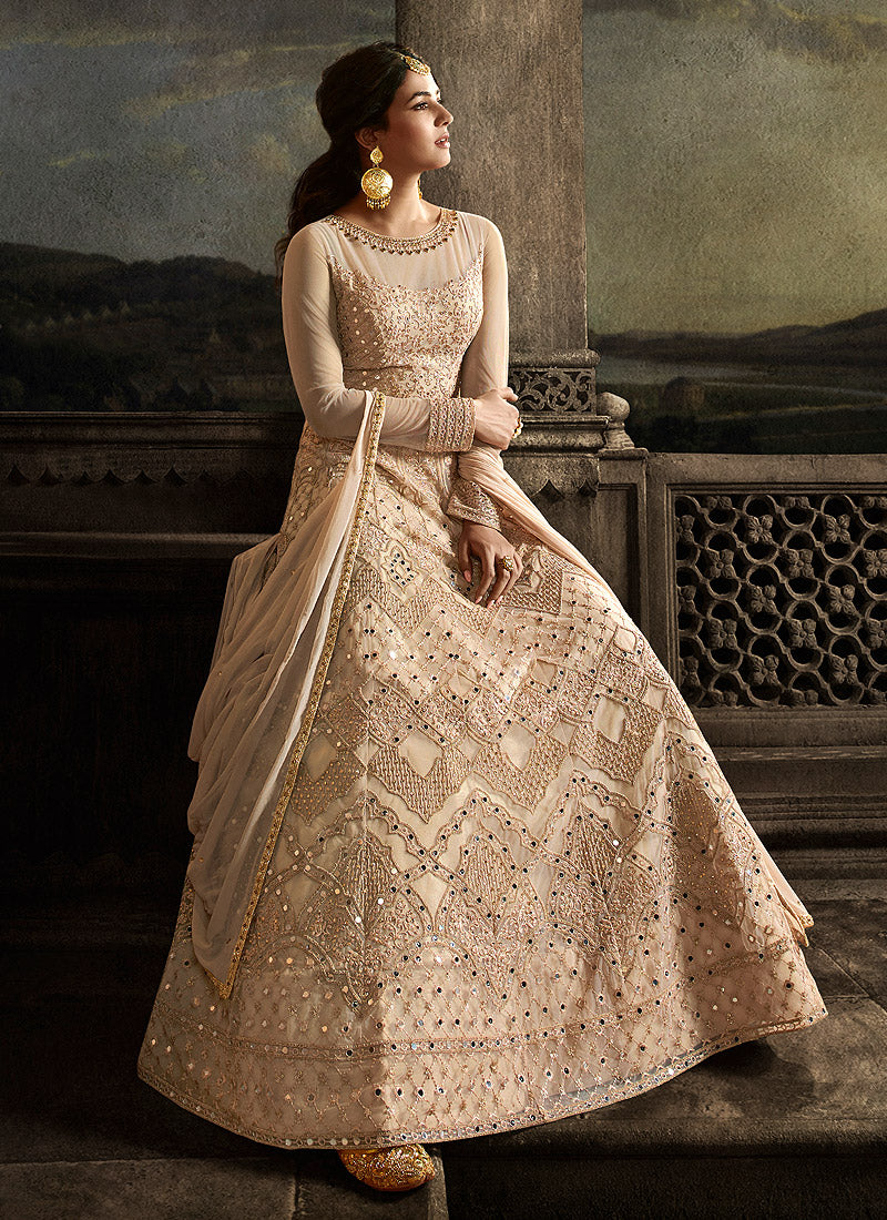 Peach Golden Anarkali Suit In usa uk canada
