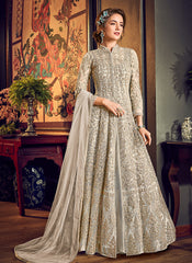 Beige Golden Jacket Style Anarkali Suit