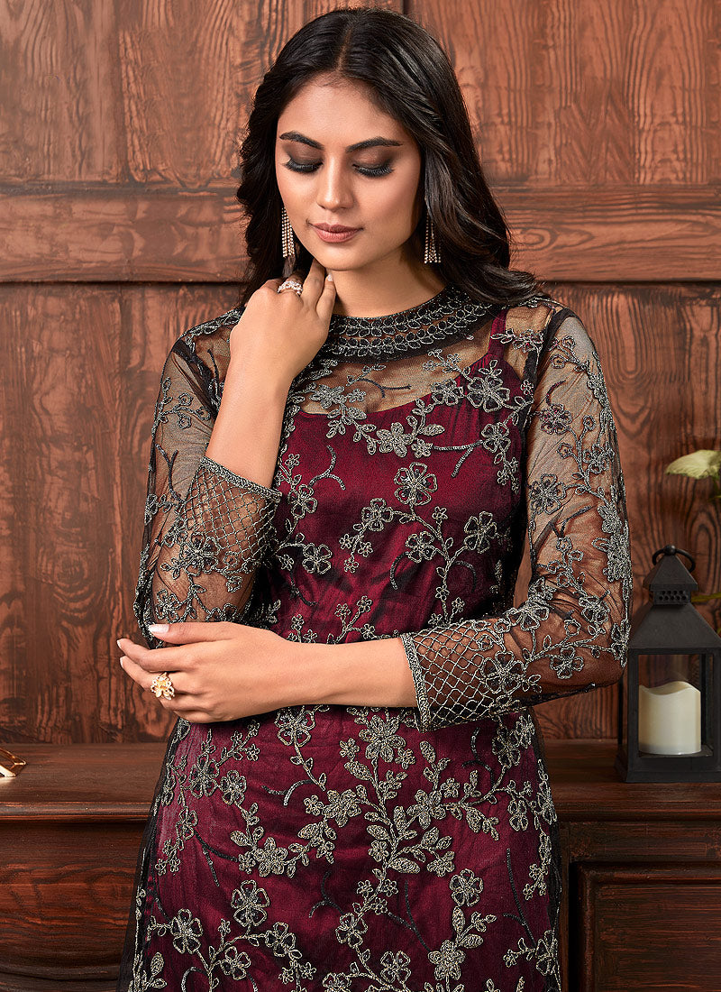 Maroon And Black Pants Suit In usa uk canada