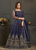 Navy Blue Multi Embroidery Designer Wedding Gown