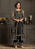 Black Multi Embroidered Jacket Style Pant Suit