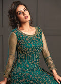 Indian Clothes - Turquoise Multi Embroidery Designer Wedding Gown