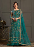 Turquoise Multi Embroidery Designer Wedding Gown