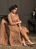 Indian Suits - Peach Multi Embroidered Jacket Style Pant Suit In usa uk canada