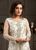 Indian Clothes - Off White Embroidery Jacket Style Wedding Gown