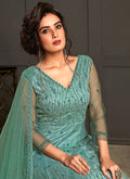 Indian Clothes - Aqua Blue Embroidery Designer Wedding Gown