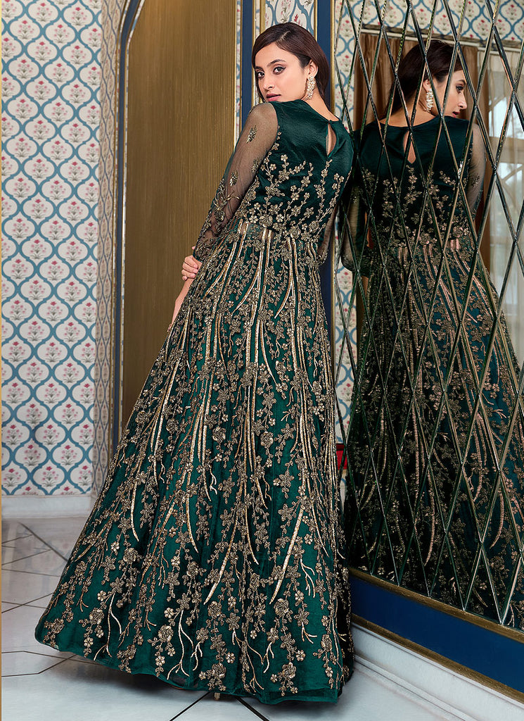 Green Embroidered Anarkali Pants/Lehenga Suit In usa uk canada