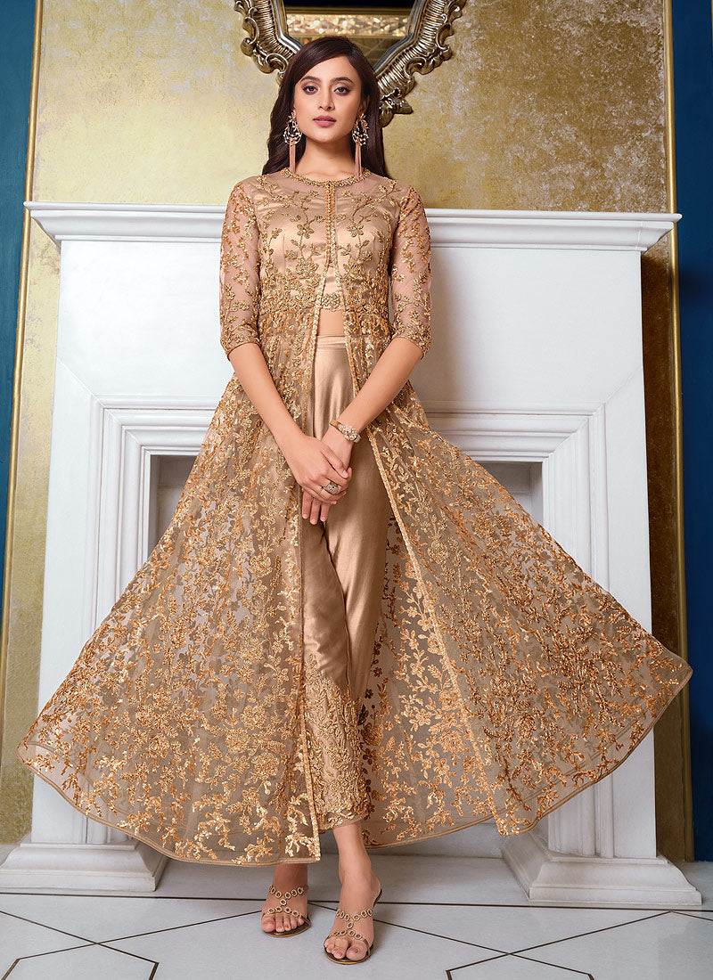Indo Western Rivera Silk Gown with Premium Net Jacket at best price in Surat
