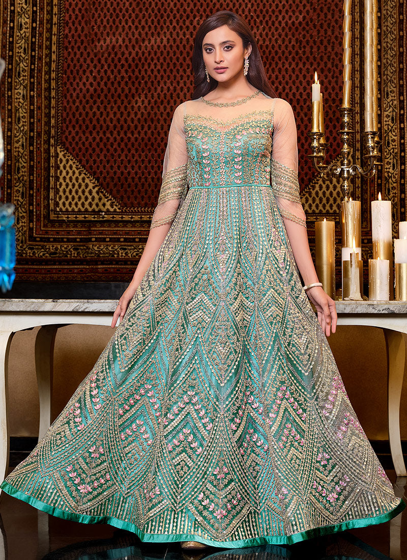 Aqua Blue Anarkali Suit In usa uk