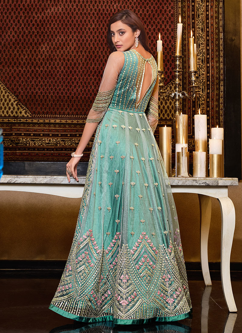 Aqua Blue Anarkali Suit In usa uk canada