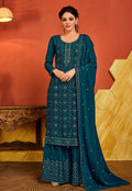 Turquoise Embroidered Pakistani Palazzo Suit