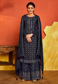 Navy Blue Embroidered Pakistani Palazzo Suit