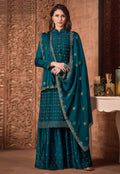 Turquoise Sequence Embroidered Gharara Suit