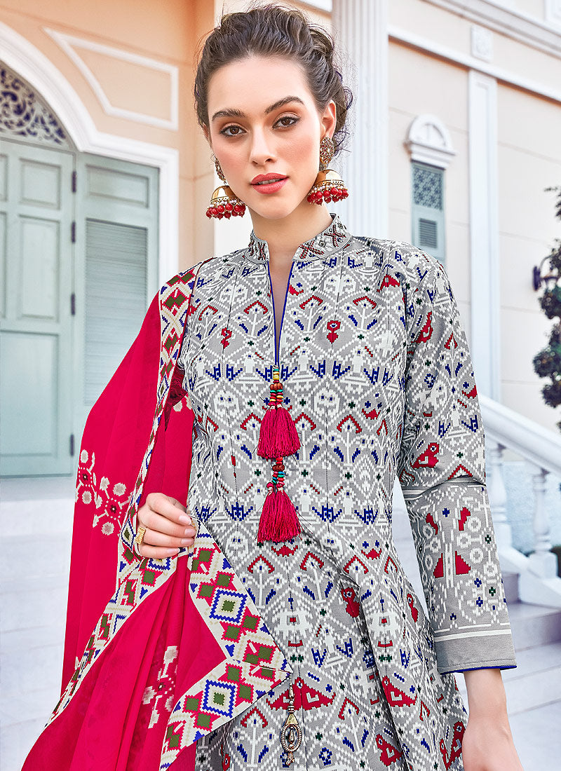 Indian Clothes - White Cotton Silk Anarkali Suit