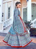 Indian Clothes - Blue Multi Colour Printed Cotton Silk Anarkali Suit
