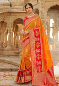Yellow And Red Embroidered Wedding Saree