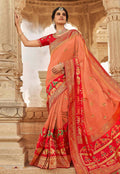 Orange And Red Embroidered Wedding Saree