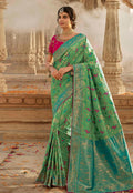 Green And Pink Embroidered Wedding Saree