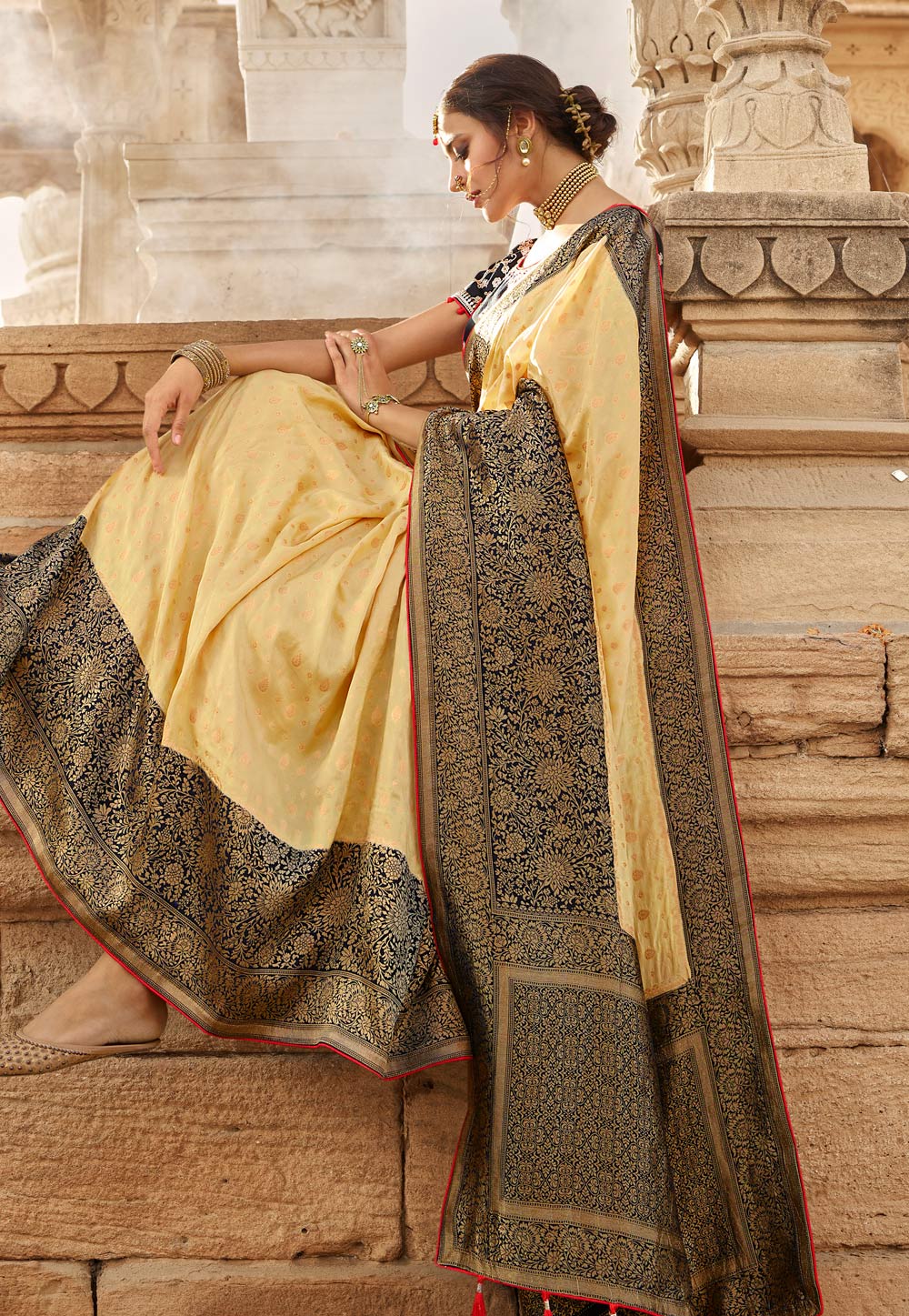 Beige And Black Saree In usa uk canada