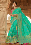 Mint Green And Pink Embroidered Wedding Saree