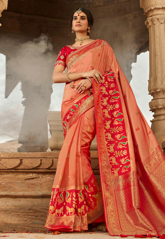 Crimson Red Embroidered Wedding Saree