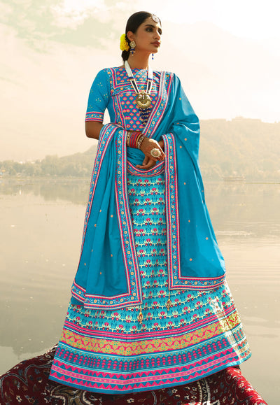 Light Blue Multi Coloured Lehenga Choli