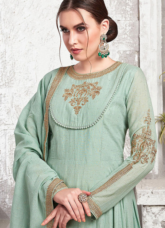 Teal Ethnic Embroidered Designer Anarkali Suit