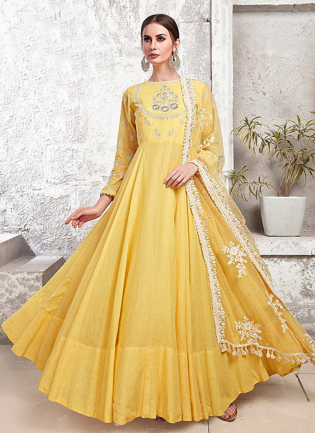 Yellow Ethnic Embroidered Designer Anarkali Suit