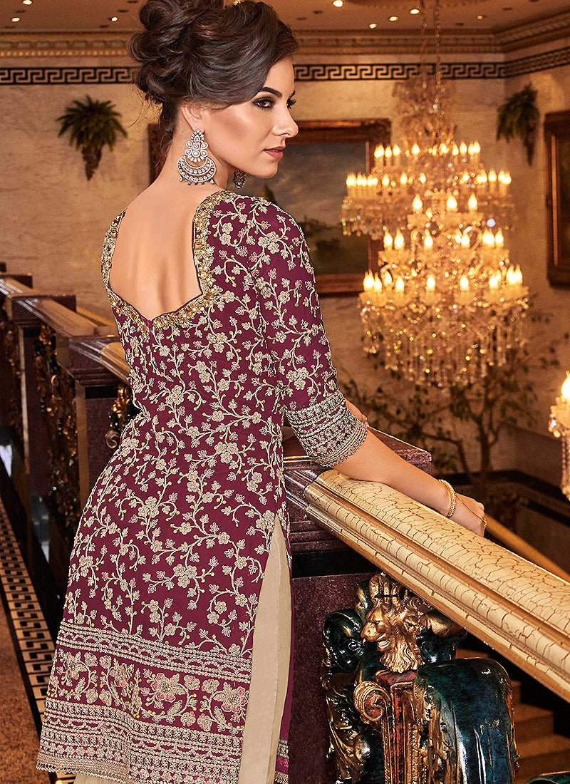 Indian Dresses - Wine and Cream  Palazzo Salwar Suit
