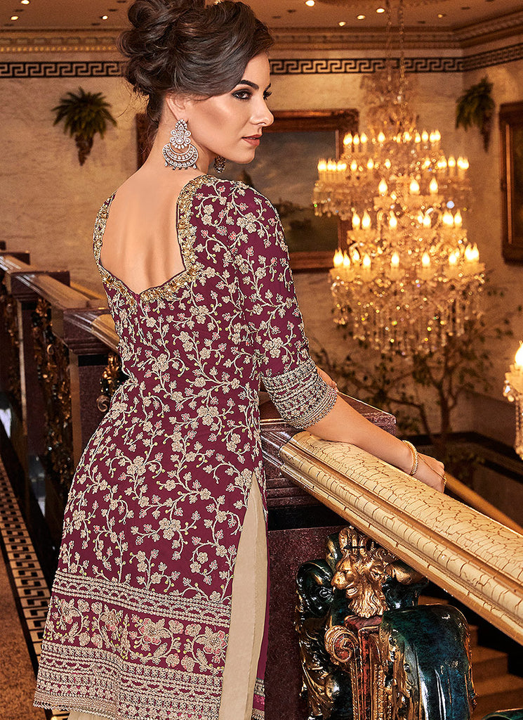 Indian Dresses - Wine and Cream  Palazzo Salwar Suit