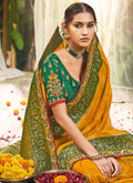 Indian Saree - Yellow And Green Silk Saree In usa uk canada