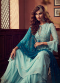 Sky Blue Embroidered Designer Palazzo Suit, Salwar Kameez
