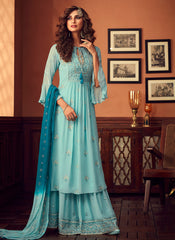 Sky Blue Designer Palazzo Suit